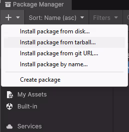Unity game engine import package from tarball