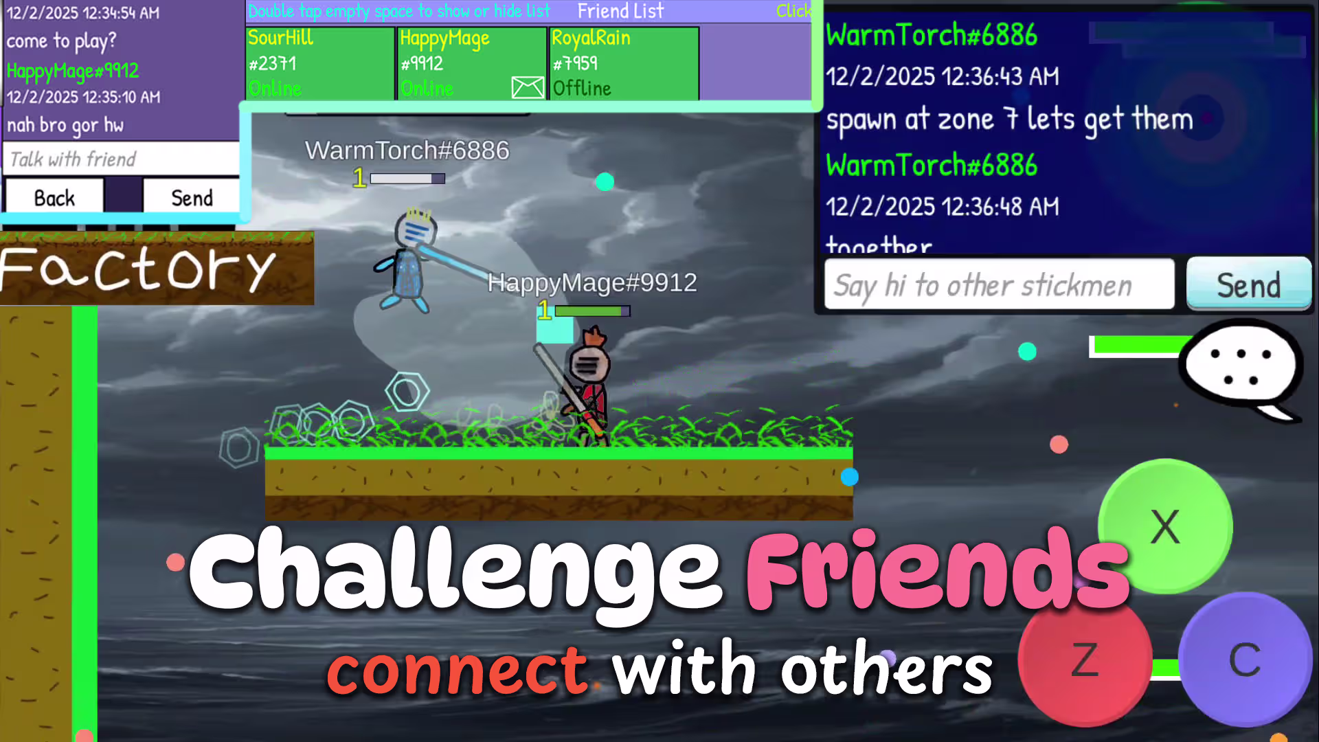 FTB stickman friend list, chat and fight