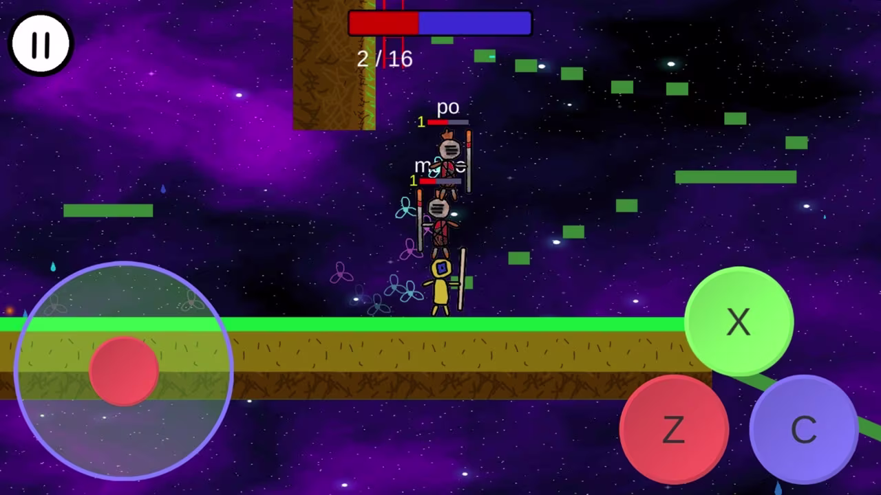 Stickmen fighter friends stand on one another