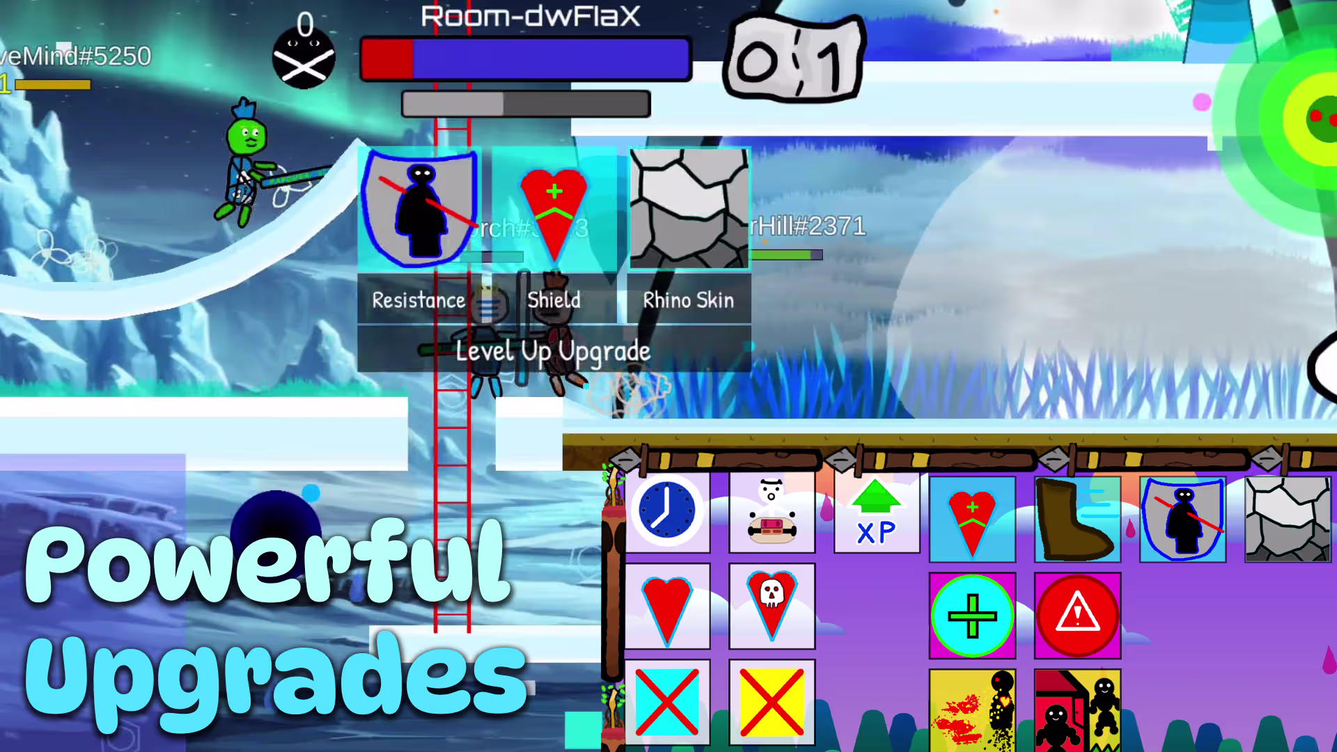 Stick men fight choose powerup upgrades